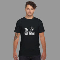 Load image into Gallery viewer, organic cotton unisex crewneck t-shirt USA made black tee with The Golf Father graphic